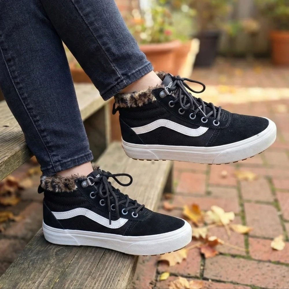 Vans Sk8-Hi MTE Leopard Faux Fur Boots, Women's Size 7